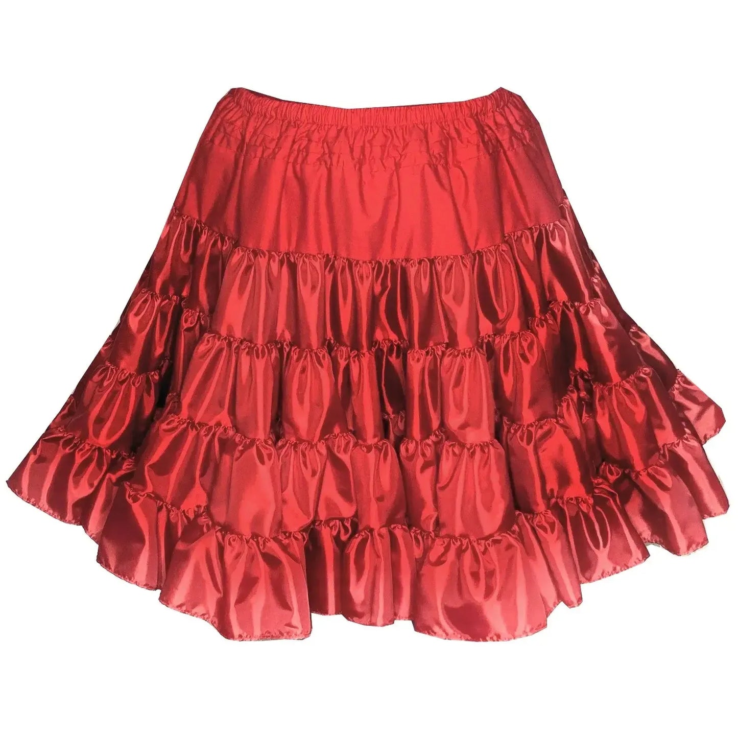 The DISCOUNTED Softer Poly-Liner Petticoat by Square Up Fashions, available in 5 colors, features a tiered ruffle design and comfy elastic waistband—ideal for square dancing and shown here against a white background.