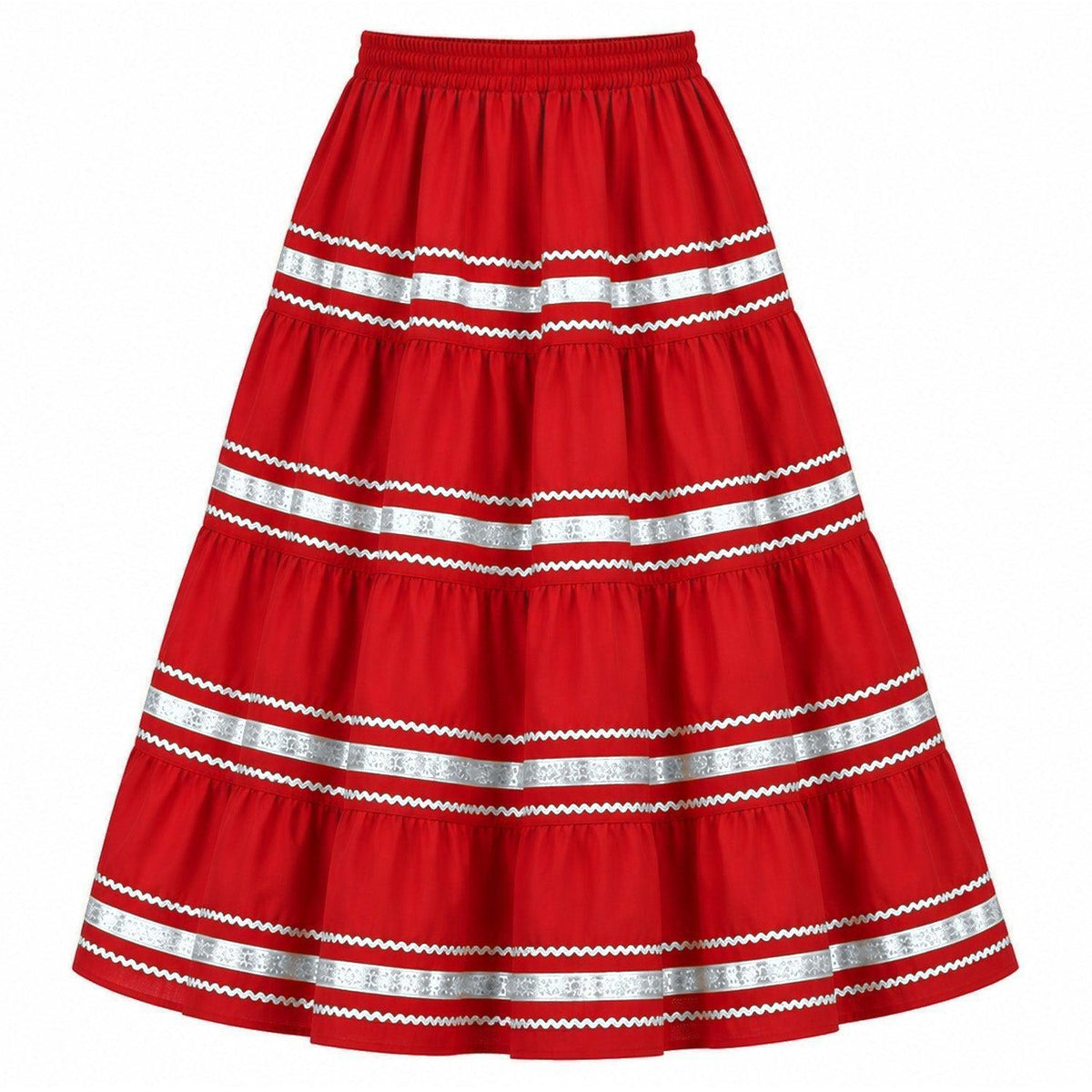 Metallic Prairie Skirt in Red with Silver Trim