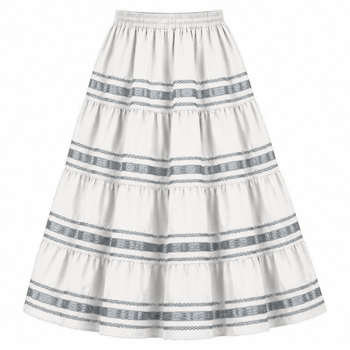 Metallic Prairie Skirt in White with Silver Trim
