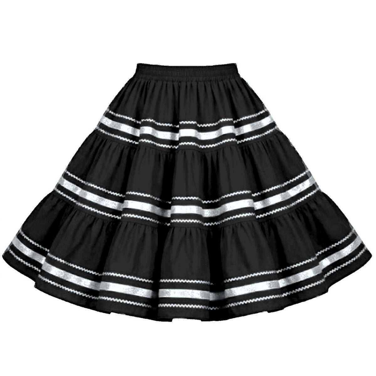 Metallic Square Dance Skirt in Black with Silver Trim