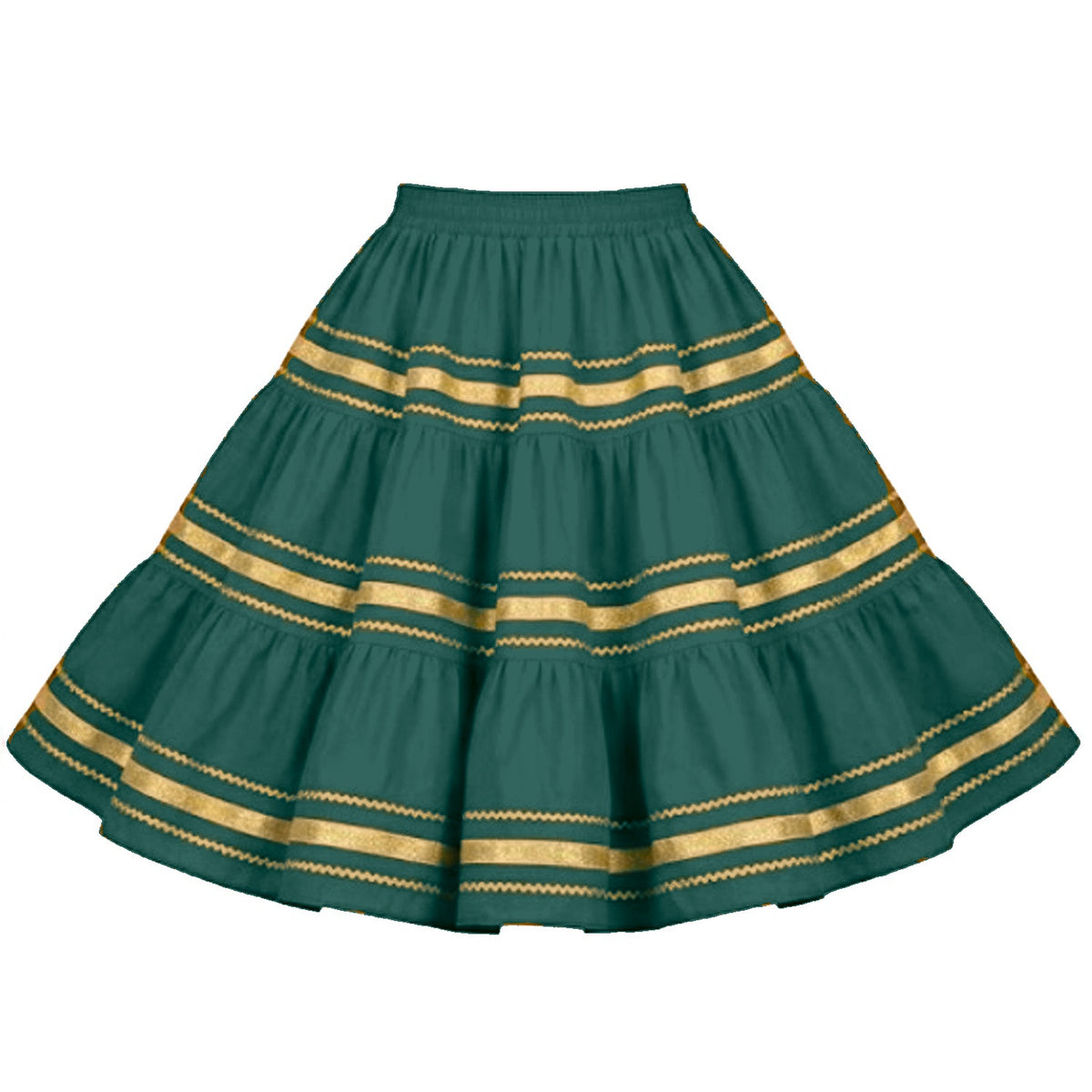 Metallic Square Dance Skirt in Hunter Green with Gold Trim
