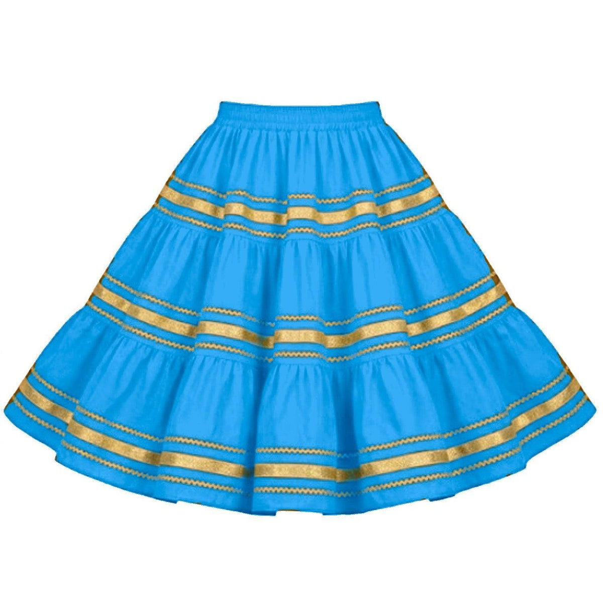 Metallic Square Dance Skirt in Turquoise with Gold Trim