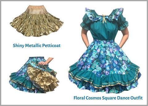 Shiny Metallic Petticoat worn under the Floral Cosmos Square Dance Outfit