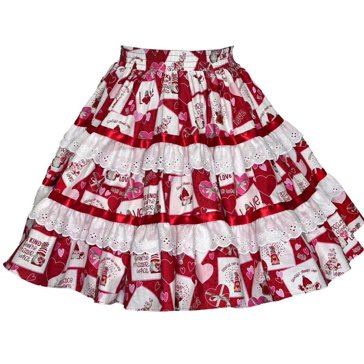 A Whimsical Valentine&#39;s Day Skirt by Square Up Fashions, with hearts on it.