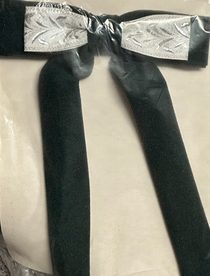 Square Up Fashions presents the Colonel Ties, a black robe featuring long sleeves and a western flair, beautifully accented with an embroidered silver ribbon.