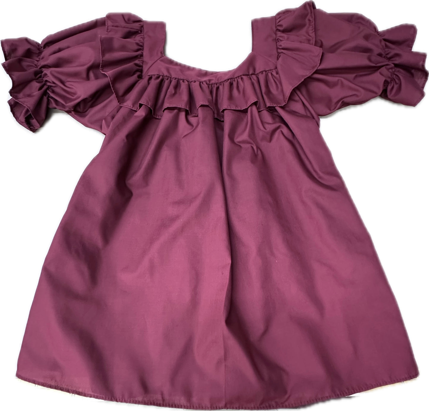 The Square Neck Blouse by Square Up Fashions features short sleeves, ruffled knee-length design, a charming square neckline, and gathered detailing on the sleeves and chest.