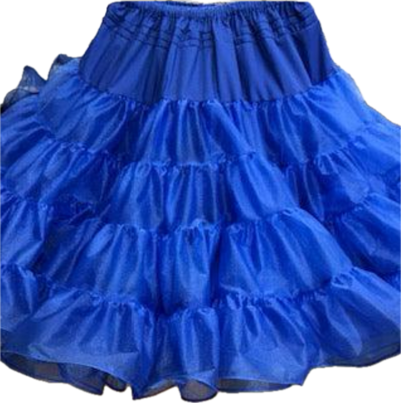 A blue Organdy Stiff Petticoat with ruffles made of fabric by Square Up Fashions.