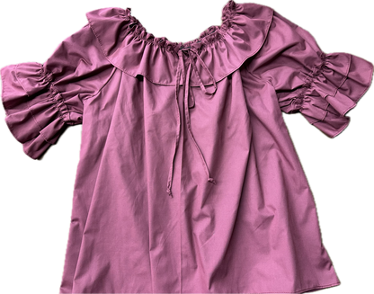 A Faux Drawstring Blouse by Square Up Fashions with double ruffle sleeves.