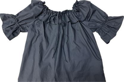 A comfortable fit Faux Drawstring Blouse with double ruffle sleeves from Square Up Fashions.