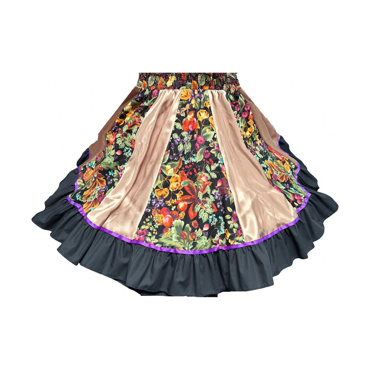 Medium Autumn Floral Gored Skirt with Charmeuse Panels