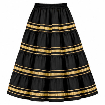 Metallic Prairie Skirt in Black with Gold Trim