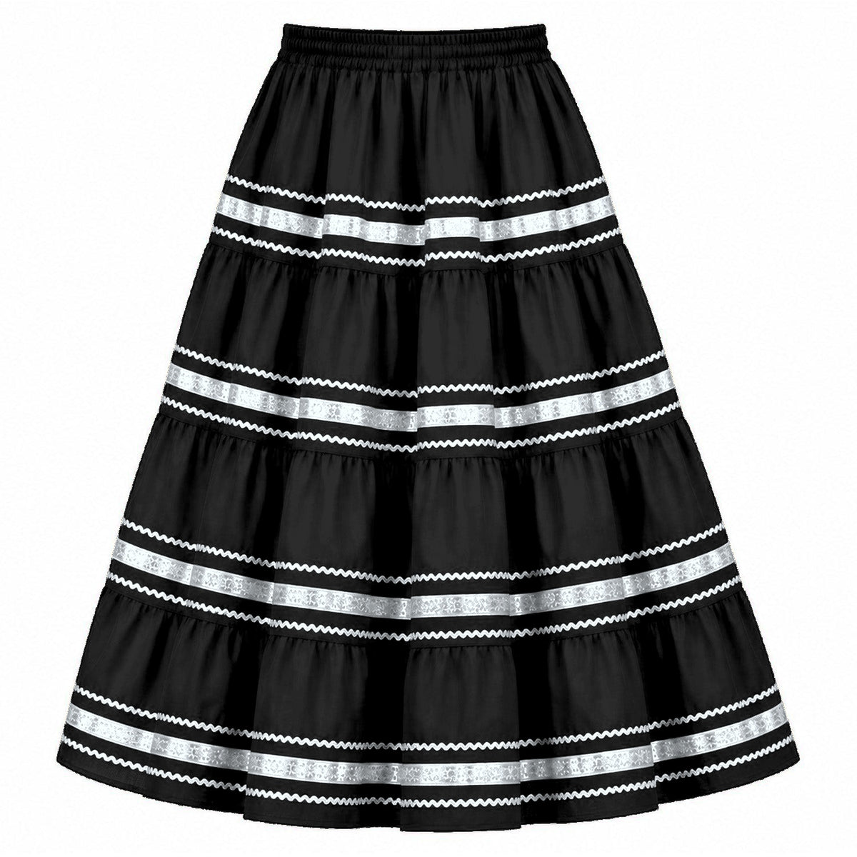 Metallic Prairie Skirt in Black with Silver Trim