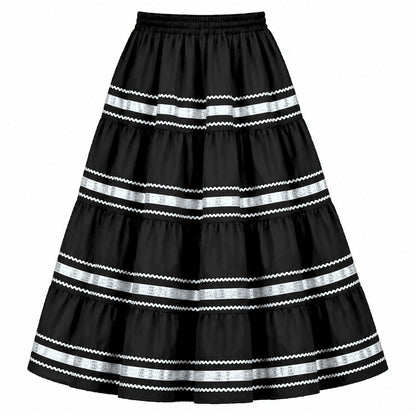 Metallic Prairie Skirt in Black with Silver Trim