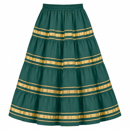 Metallic Prairie Skirt in Hunter Green with Gold Trim