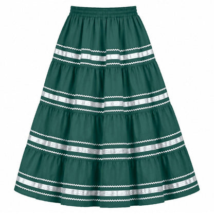 Metallic Prairie Skirt in Hunter Green with Silver Trim