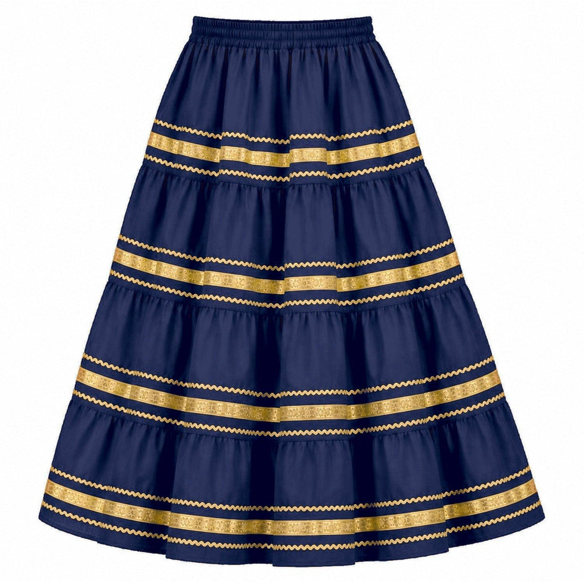 Metallic Prairie Skirt in Navy Blue with Gold Trim