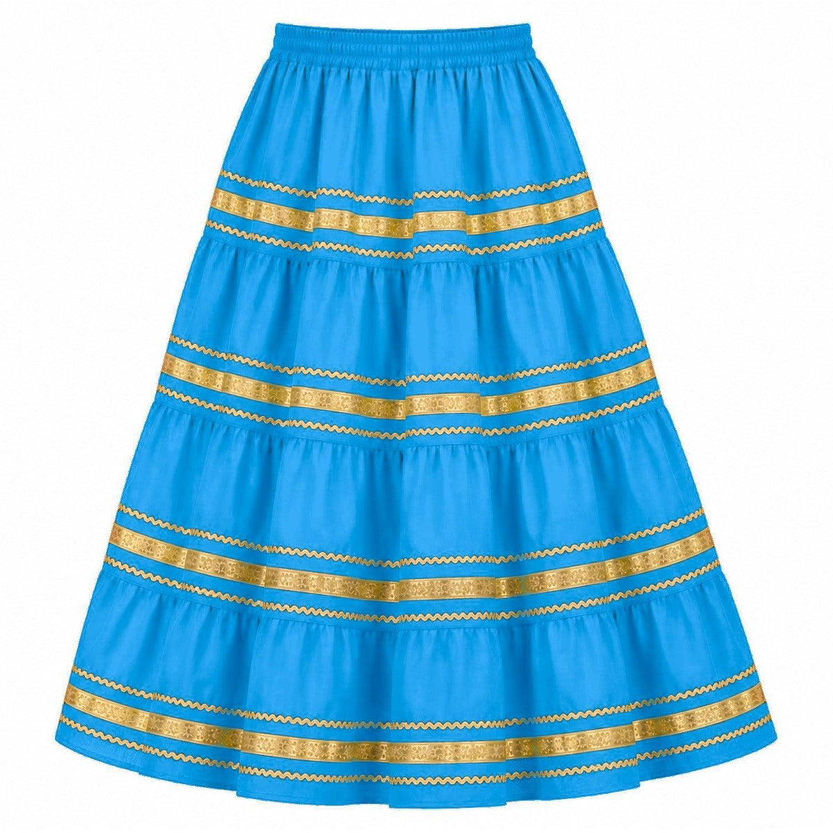 Metallic Prairie Skirt in Turquoise with Gold Trim