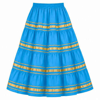 Metallic Prairie Skirt in Turquoise with Gold Trim