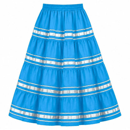 Metallic Prairie Skirt in Turquoise with Silver Trim
