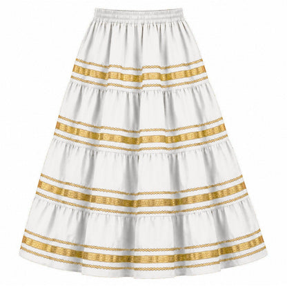 Metallic Prairie Skirt in White with Gold Trim