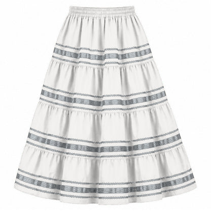 Metallic Prairie Skirt in White with Silver Trim