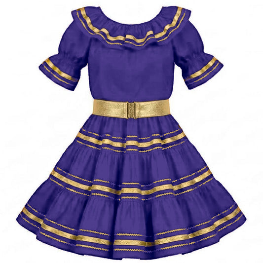 Metallic Square Dance Outfit in Purple with Gold Trim