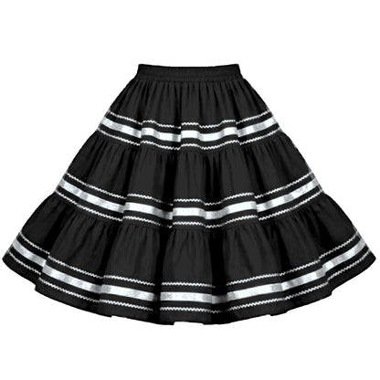 Metallic Square Dance Skirt in Black with Silver Trim