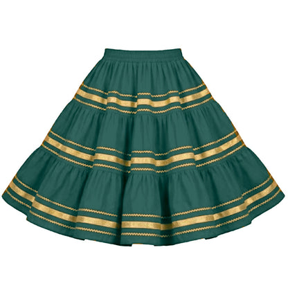 Metallic Square Dance Skirt in Hunter Green with Gold Trim
