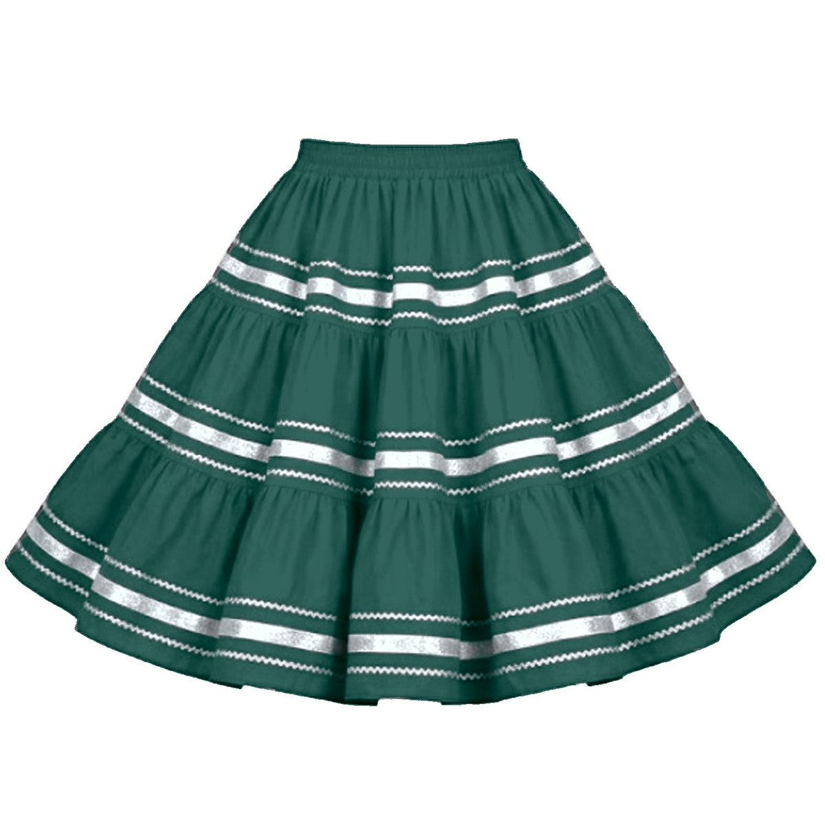 Metallic Square Dance Skirt in Hunter Green with Silver Trim