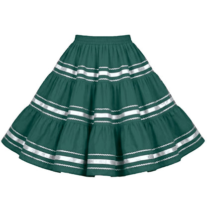 Metallic Square Dance Skirt in Hunter Green with Silver Trim
