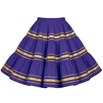 Metallic Square Dance Skirt in Purple with Gold Trim