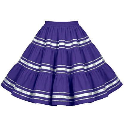 Metallic Square Dance Skirt in Purple with Silver Trim