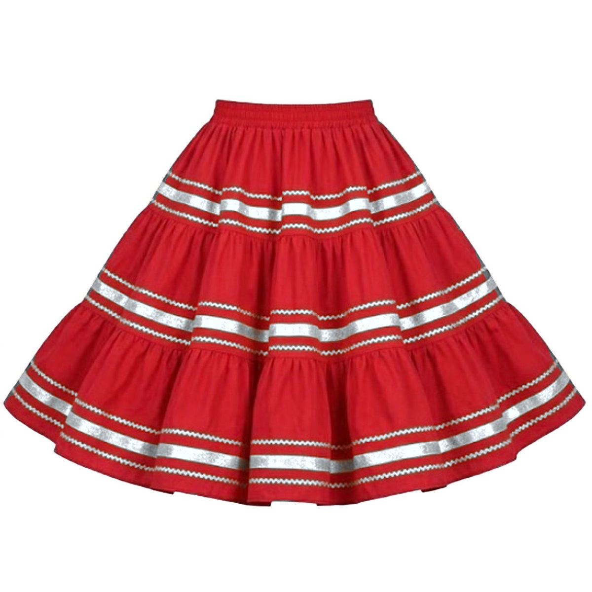Metallic Square Dance Skirt in Red with Silver Trim