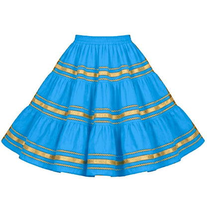 Metallic Square Dance Skirt in Turquoise with Gold Trim