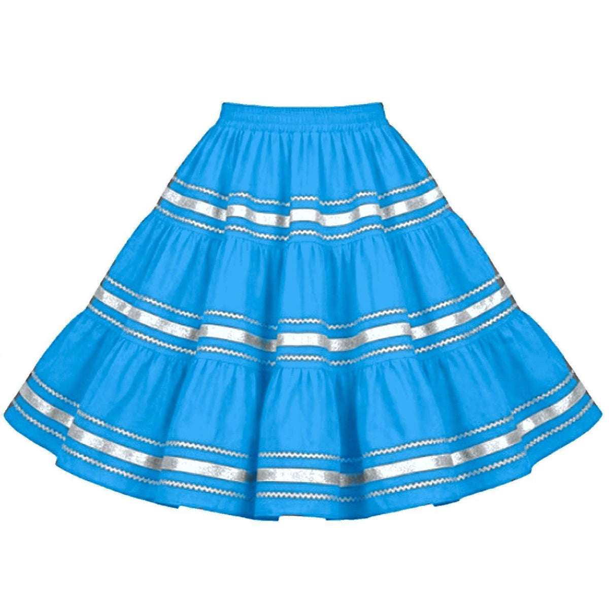 Metallic Square Dance Skirt in Turquoise with Silver Trim