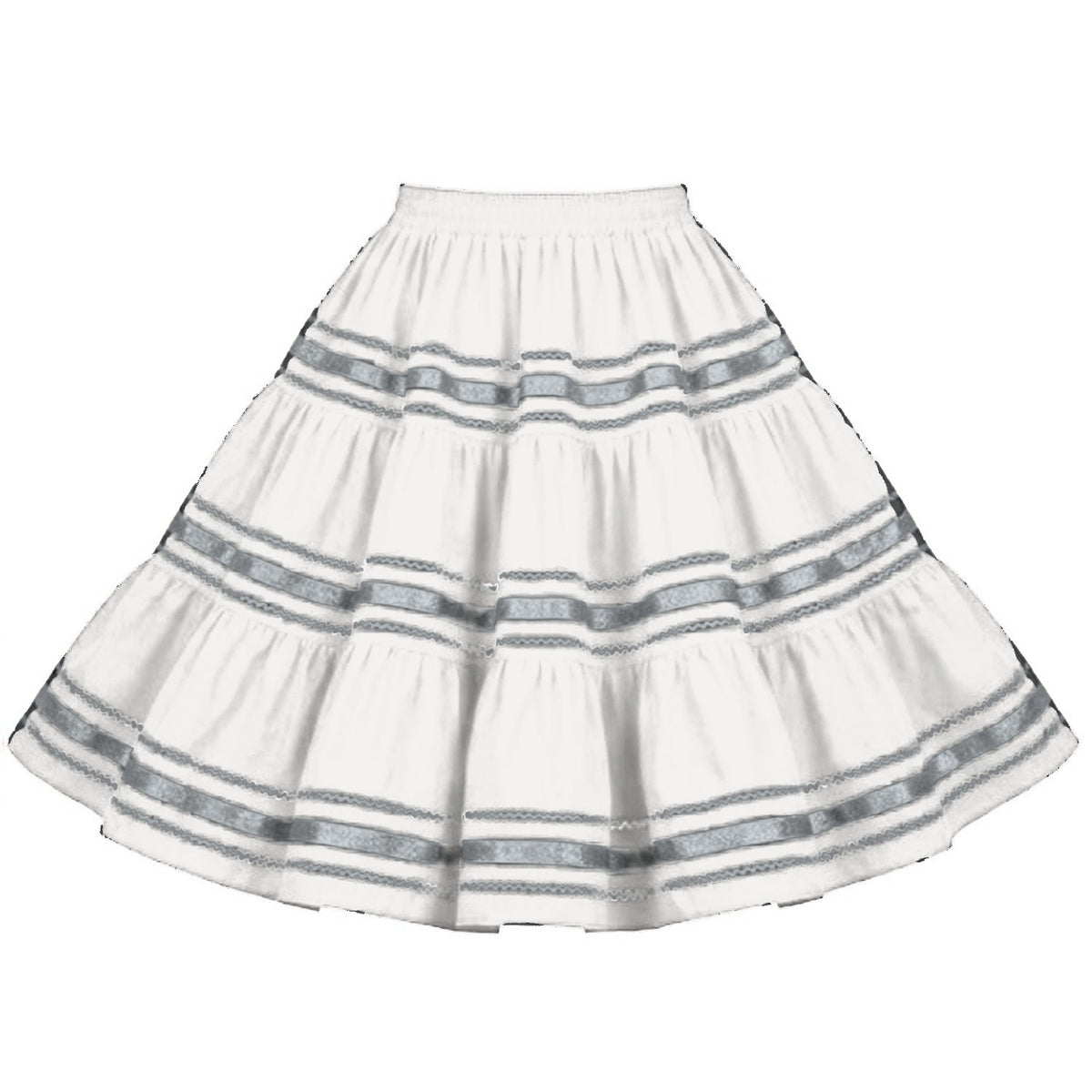 Metallic Square Dance Skirt in White with Silver Trim
