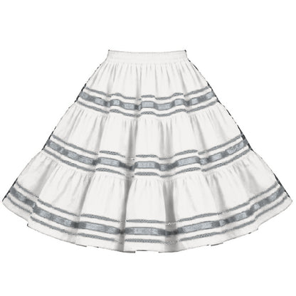 Metallic Square Dance Skirt in White with Silver Trim