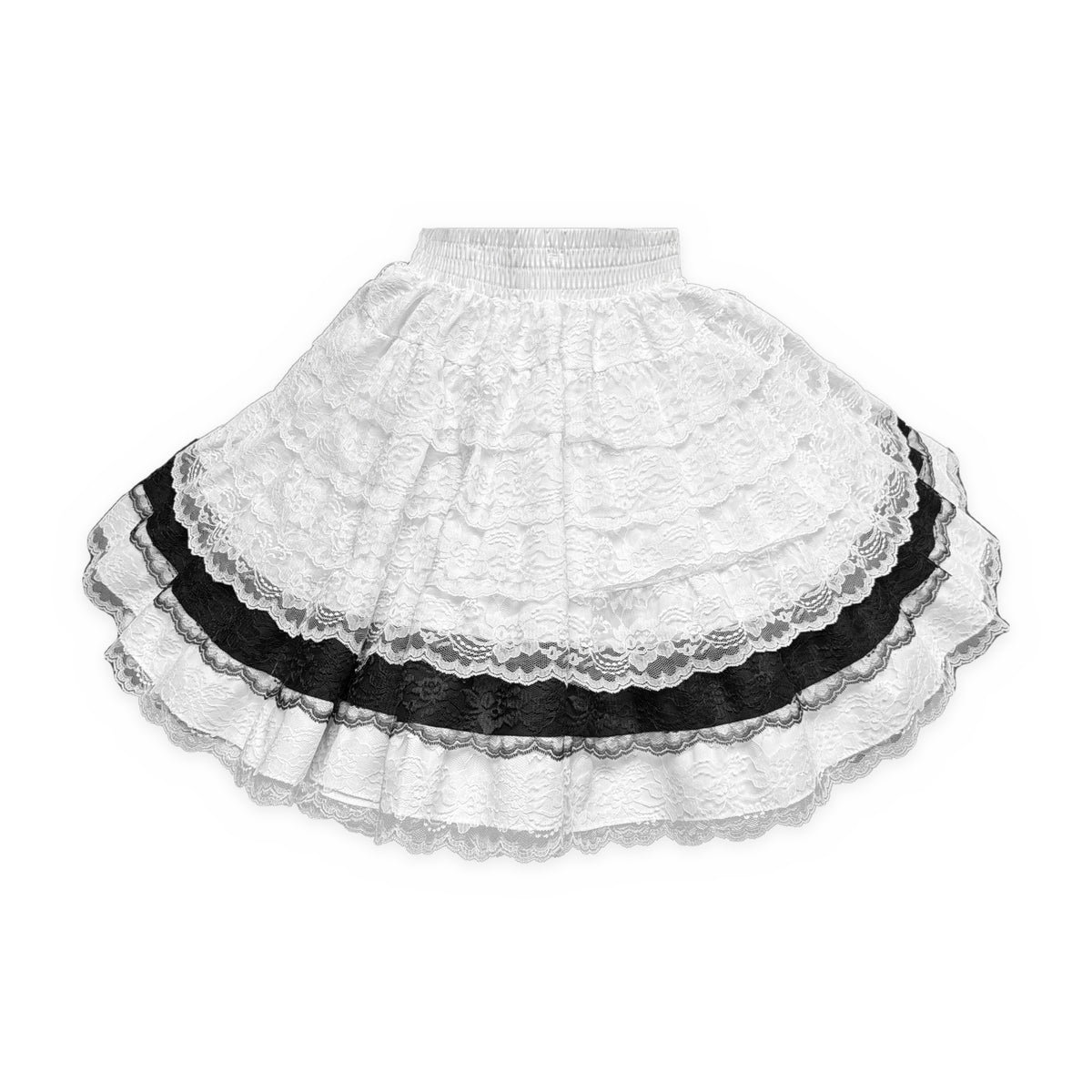 Petite Black and White Seven-Tier Lace Skirt
