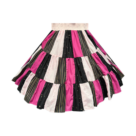Large Pink Eyelet and Black Print and Magenta Patchwork Skirt