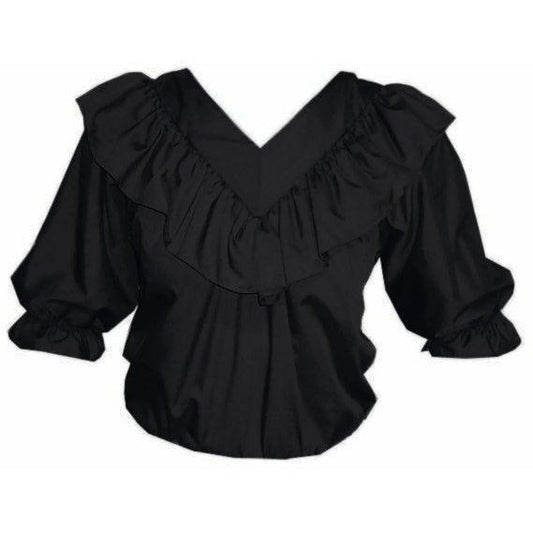 V Neck 3/4 Sleeve Blouse in Black