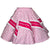 A white, heart print skirt with pink floral patterns, adorned with wide pink stripes and white ruffles from Square Up Fashions, called the Valentine's XL Square Dance Skirt.
