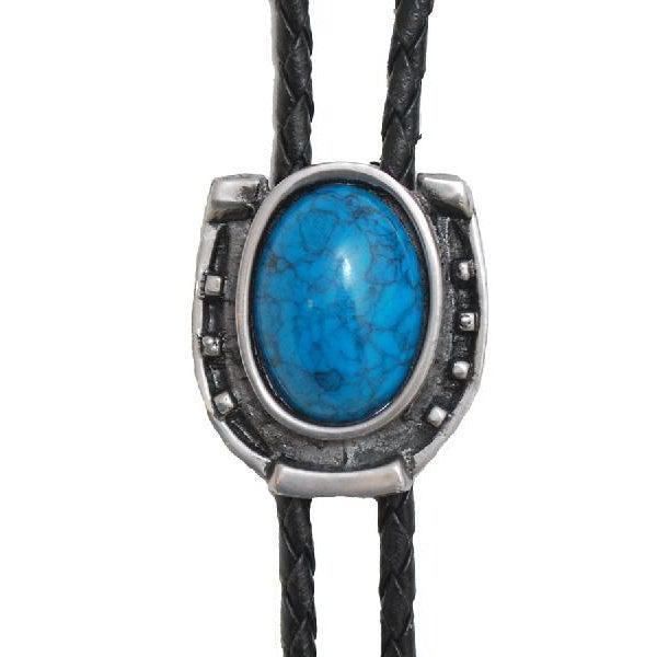 Antique Silver w/ Blue Stone Bolo Tie, Bolo Ties - Square Up Fashions