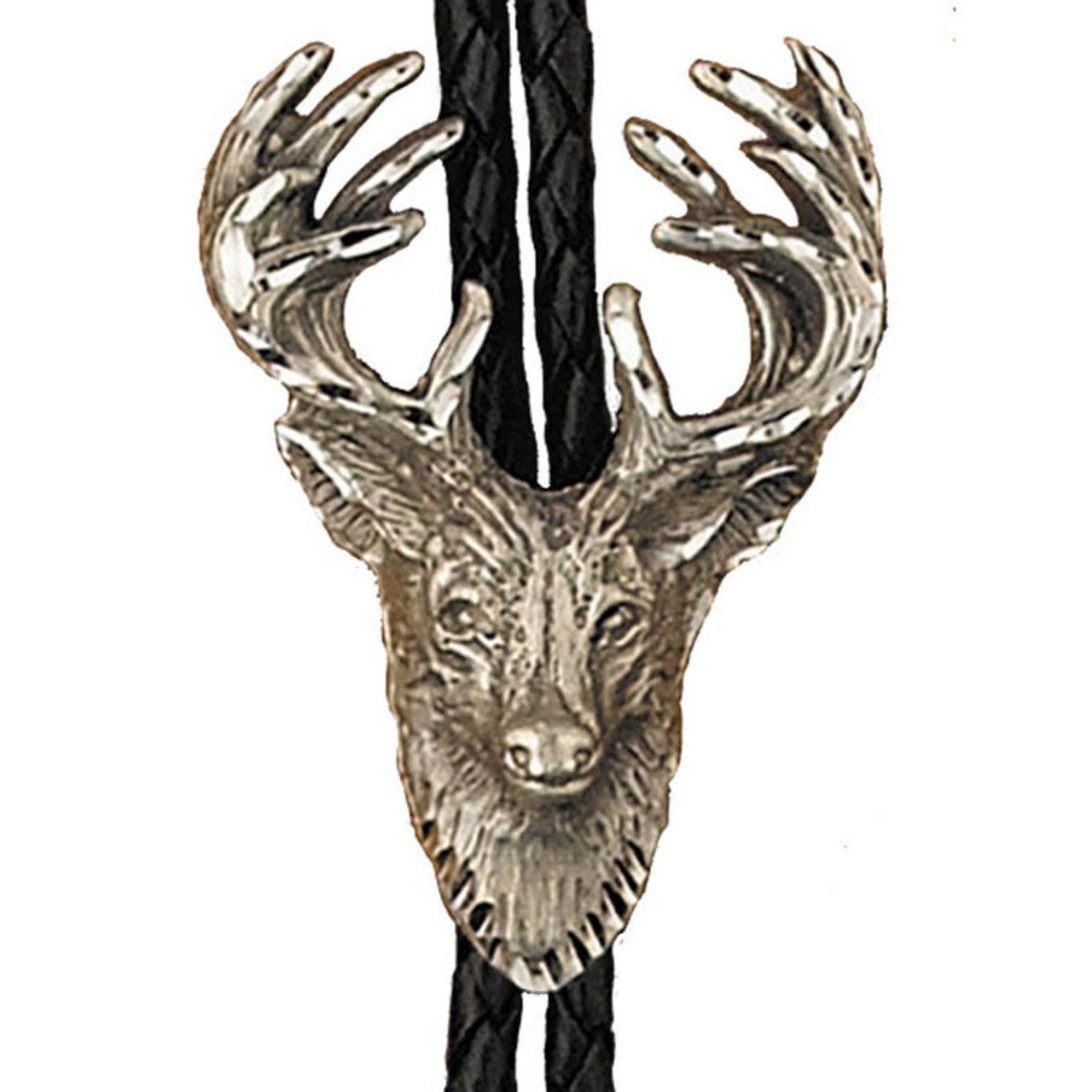A Western Express silver plated Stag Bolo on a black leather strap, made in the USA.