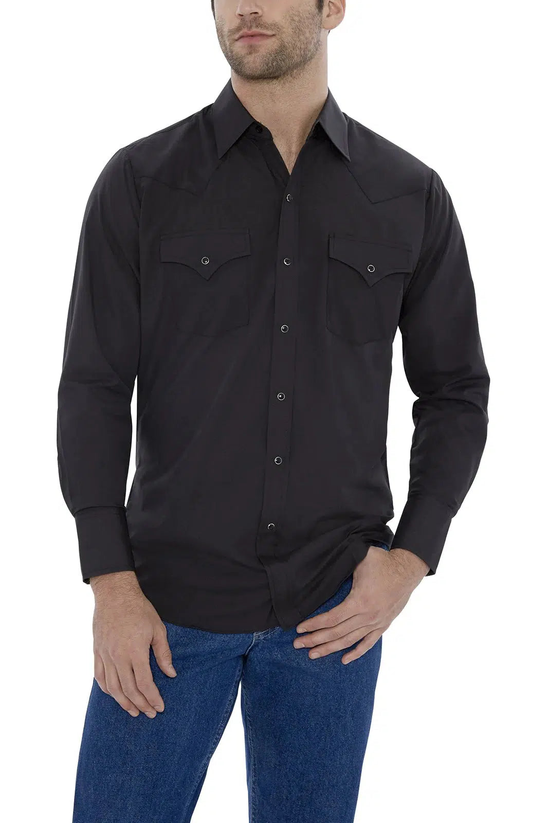 Ely Men's long sleeve western shirt in black with hi-res.