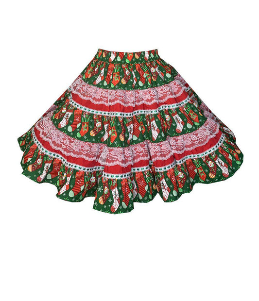 Christmas Stockings Square Dance Skirt, Skirt - Square Up Fashions